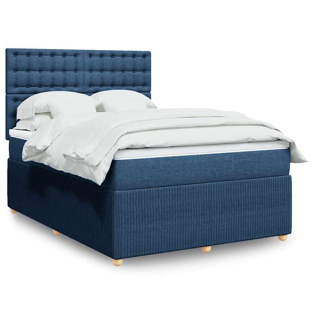 Κρεβάτι Boxspring με Στρώμα Μπλε 140x200 εκ. Υφασμάτινο - Pakobazaar