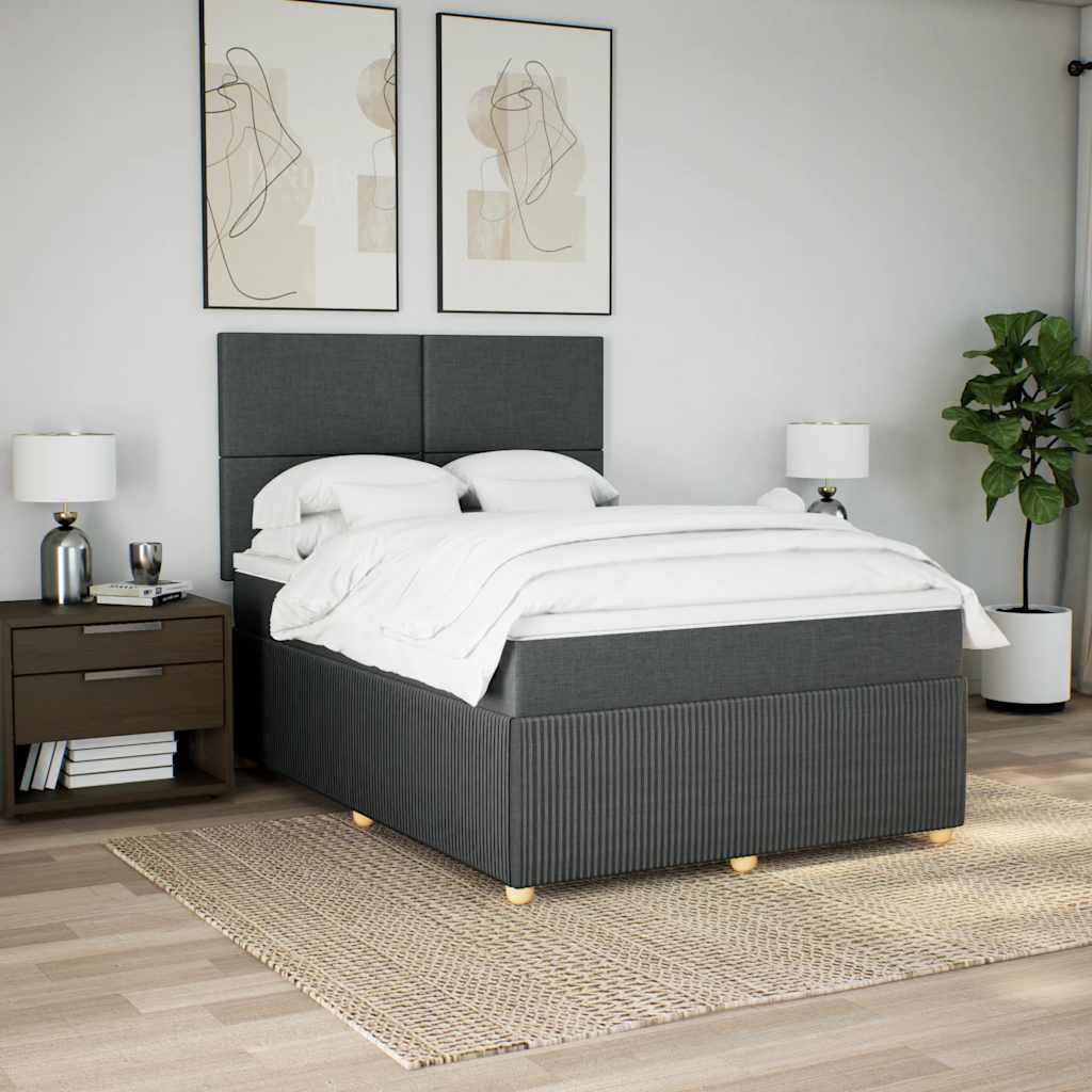 Κρεβάτι Boxspring με Στρώμα Σκούρο Γκρι 160x200 εκ Υφασμάτινο - Pakobazaar