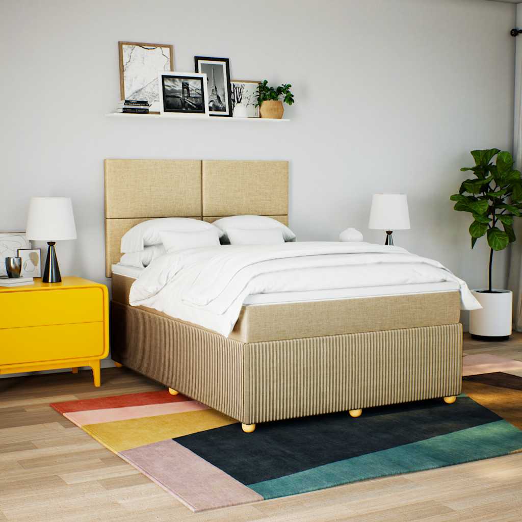Κρεβάτι Boxspring με Στρώμα Κρεμ 160x200 εκ. Υφασμάτινο - Pakobazaar
