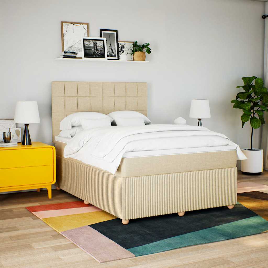 Κρεβάτι Boxspring με Στρώμα Κρεμ 160x200 εκ. Υφασμάτινο - Pakobazaar