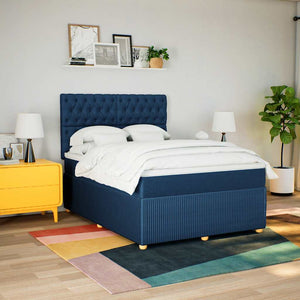 Κρεβάτι Boxspring με Στρώμα Μπλε 160x200 εκ. Υφασμάτινο - Pakobazaar