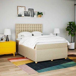 Κρεβάτι Boxspring με Στρώμα Κρεμ 160x200 εκ. Υφασμάτινο - Pakobazaar