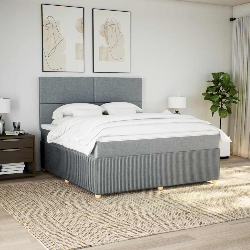 Κρεβάτι Boxspring με Στρώμα Ανοιχτό Γκρι 180x200 εκ. Υφασμάτινο - Pakobazaar