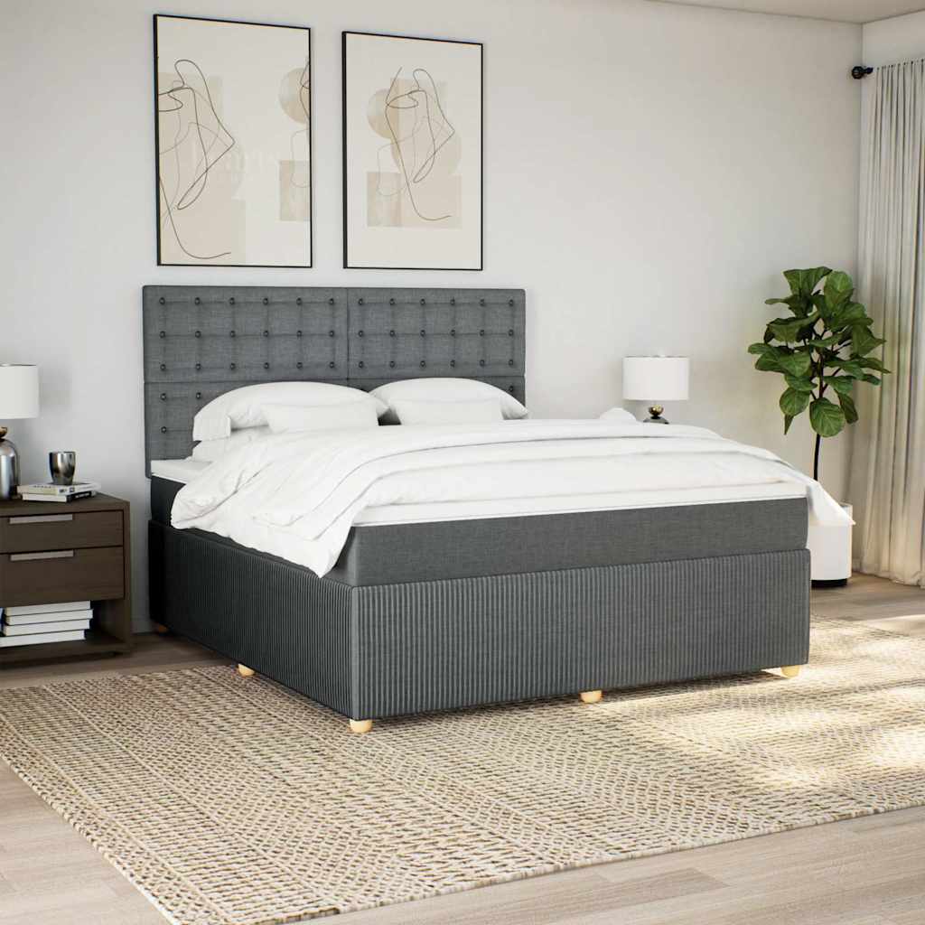 Κρεβάτι Boxspring με Στρώμα Σκούρο Γκρι 180x200 εκ Υφασμάτιν - Pakobazaar