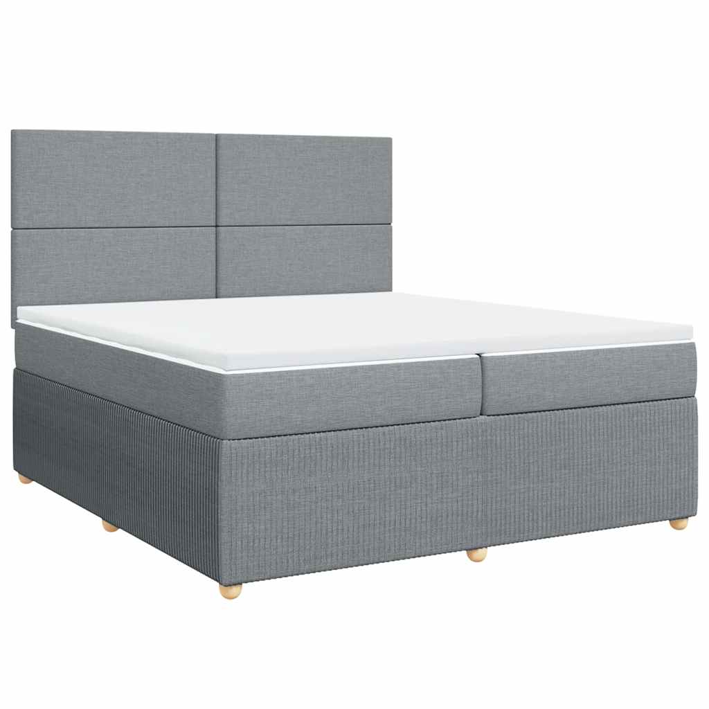 Κρεβάτι Boxspring με Στρώμα Ανοιχτό Γκρι 200x200 εκ. Υφασμάτινο - Pakobazaar