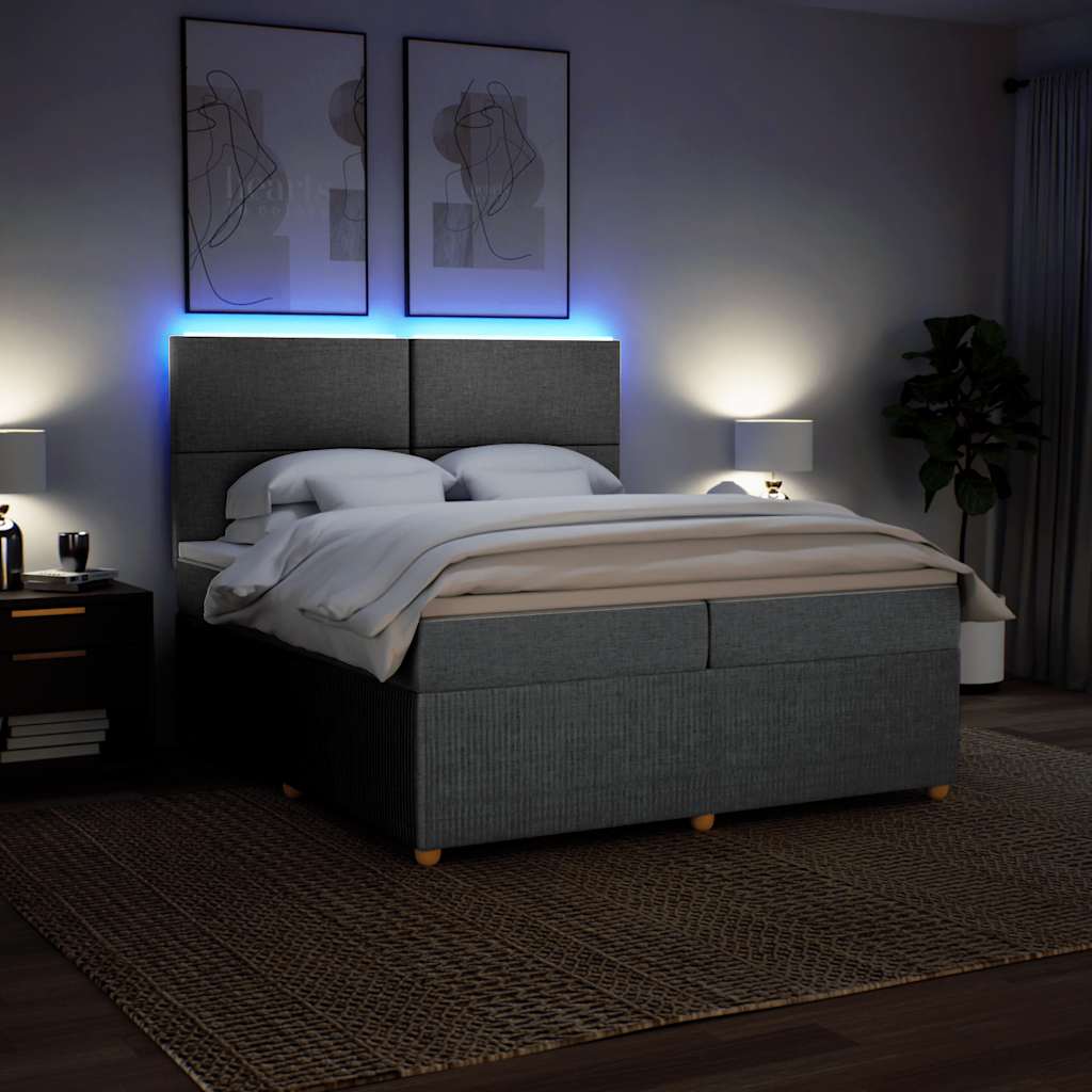 Κρεβάτι Boxspring με Στρώμα Ανοιχτό Γκρι 200x200 εκ. Υφασμάτινο - Pakobazaar