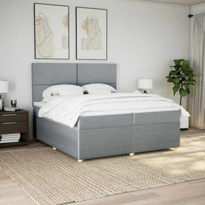 Κρεβάτι Boxspring με Στρώμα Ανοιχτό Γκρι 200x200 εκ. Υφασμάτινο - Pakobazaar