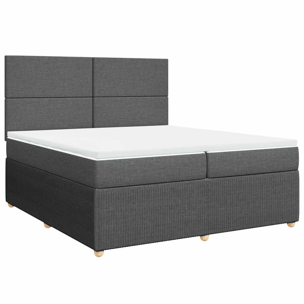 Κρεβάτι Boxspring με Στρώμα Σκούρο Γκρι 200x200 εκ. Υφασμάτινο