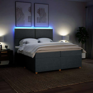 Κρεβάτι Boxspring με Στρώμα Σκούρο Γκρι 200x200 εκ. Υφασμάτινο