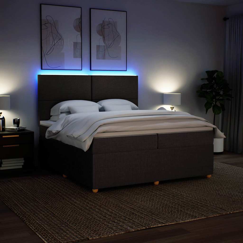 Κρεβάτι Boxspring με Στρώμα Σκούρο Καφέ 200x200 εκ. Υφασμάτινο - Pakobazaar