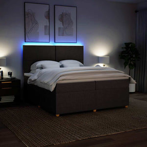 Κρεβάτι Boxspring με Στρώμα Σκούρο Καφέ 200x200 εκ. Υφασμάτινο - Pakobazaar