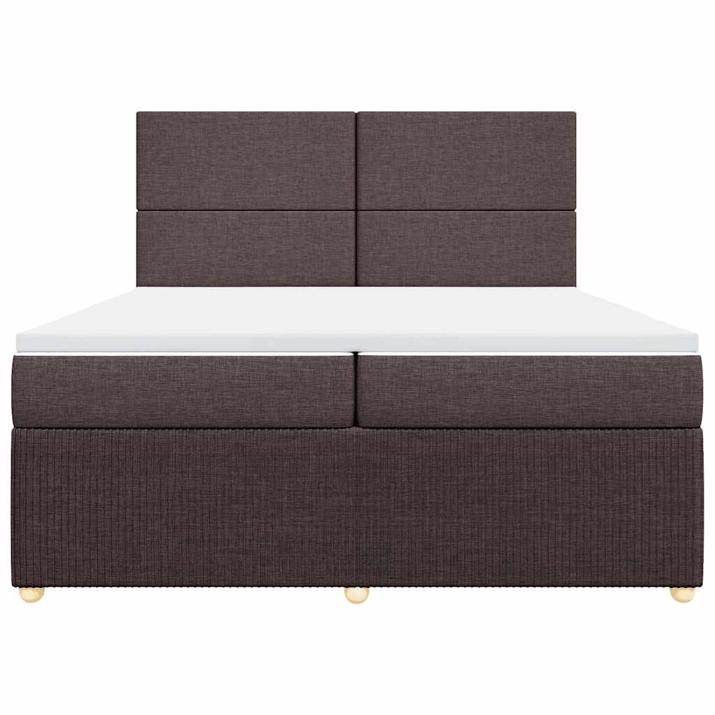 Κρεβάτι Boxspring με Στρώμα Σκούρο Καφέ 200x200 εκ. Υφασμάτινο - Pakobazaar