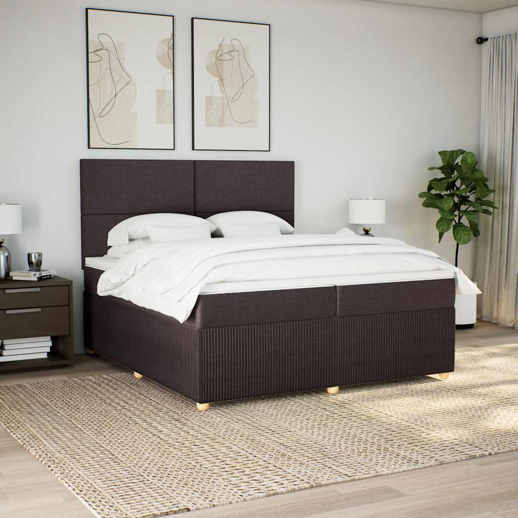 Κρεβάτι Boxspring με Στρώμα Σκούρο Καφέ 200x200 εκ. Υφασμάτινο - Pakobazaar
