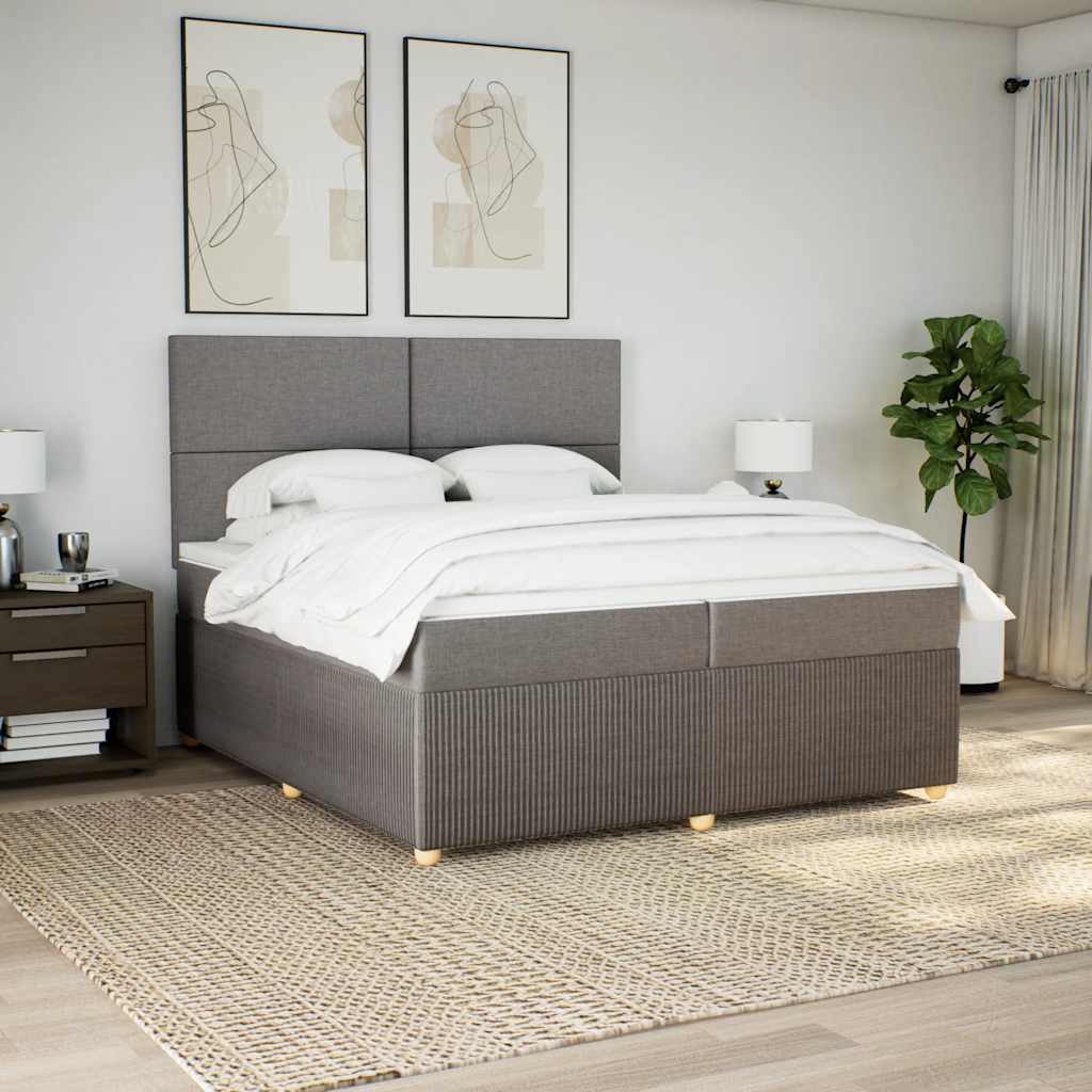 Κρεβάτι Boxspring με Στρώμα Taupe 200x200 εκ. Υφασμάτινο - Pakobazaar