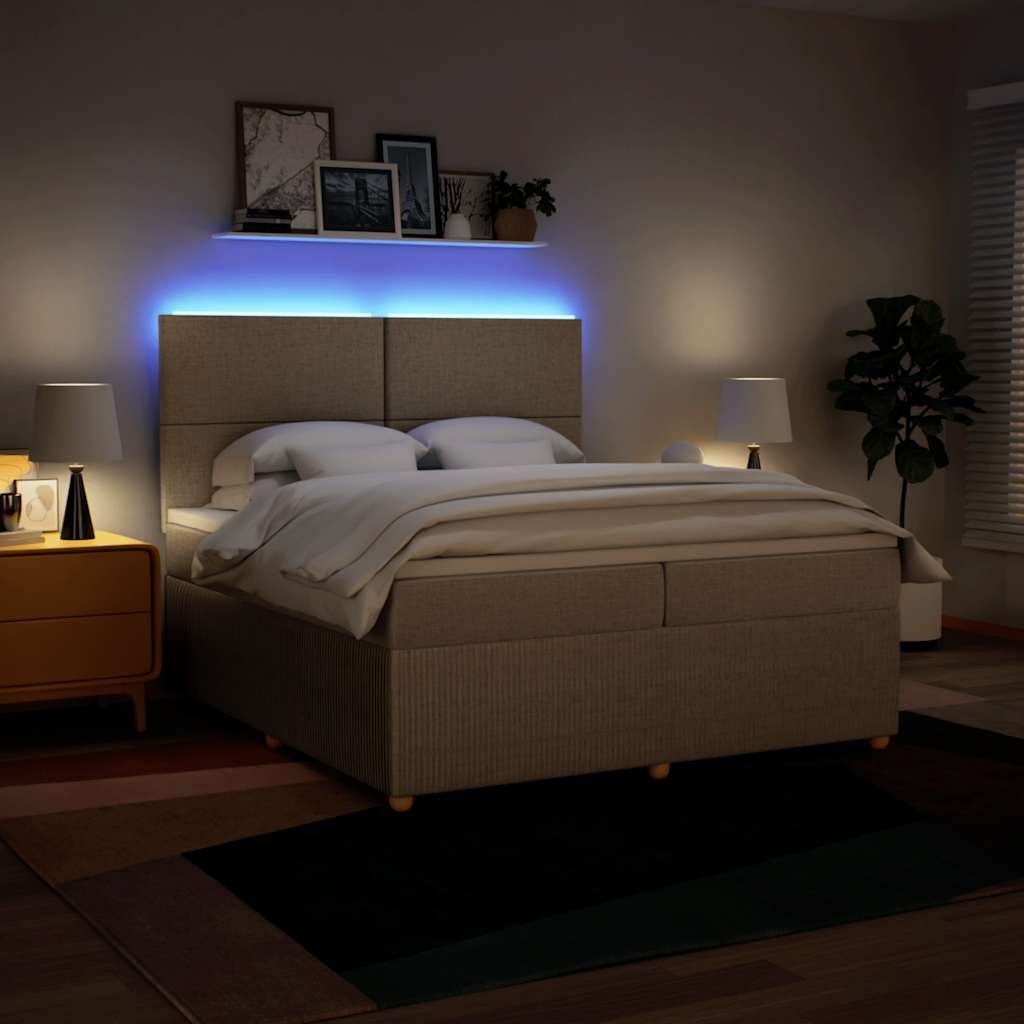 Κρεβάτι Boxspring με Στρώμα Κρεμ 200x200 εκ. Υφασμάτινο