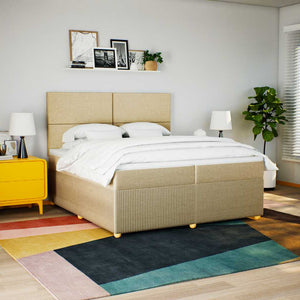 Κρεβάτι Boxspring με Στρώμα Κρεμ 200x200 εκ. Υφασμάτινο