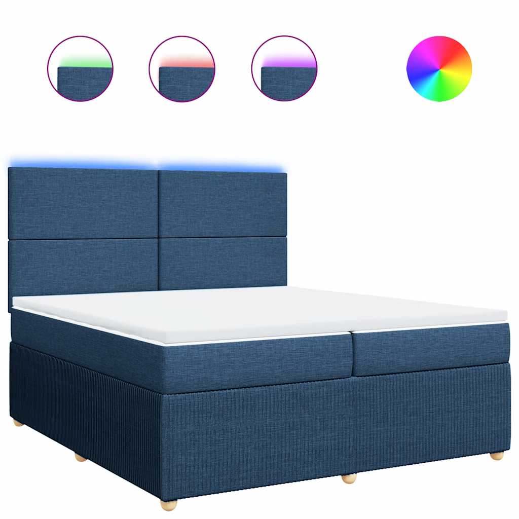 Κρεβάτι Boxspring με Στρώμα Μπλε 200x200 εκ. Υφασμάτινο - Pakobazaar