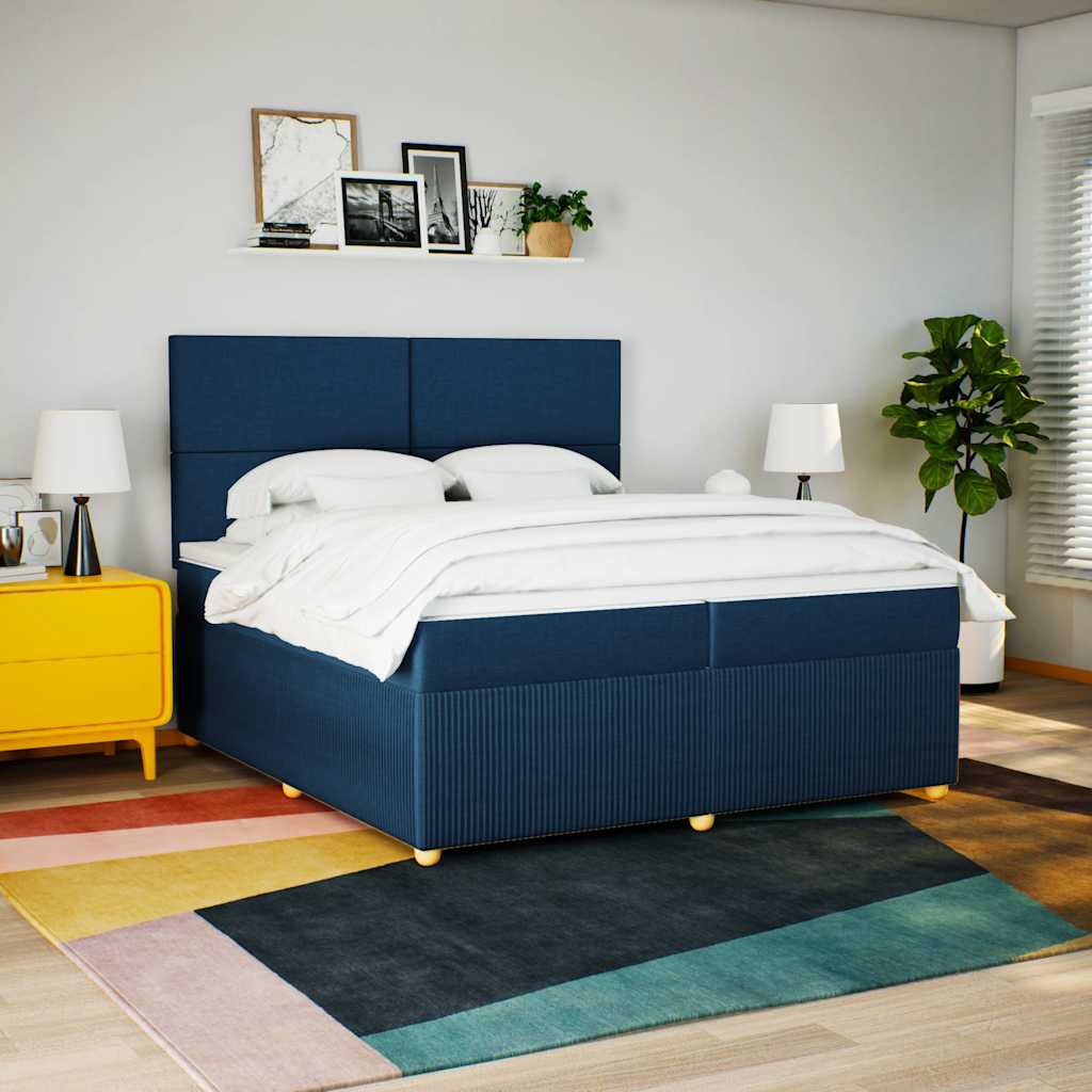 Κρεβάτι Boxspring με Στρώμα Μπλε 200x200 εκ. Υφασμάτινο - Pakobazaar