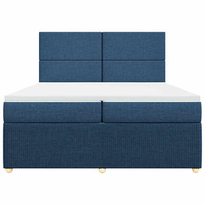 Κρεβάτι Boxspring με Στρώμα Μπλε 200x200 εκ. Υφασμάτινο - Pakobazaar