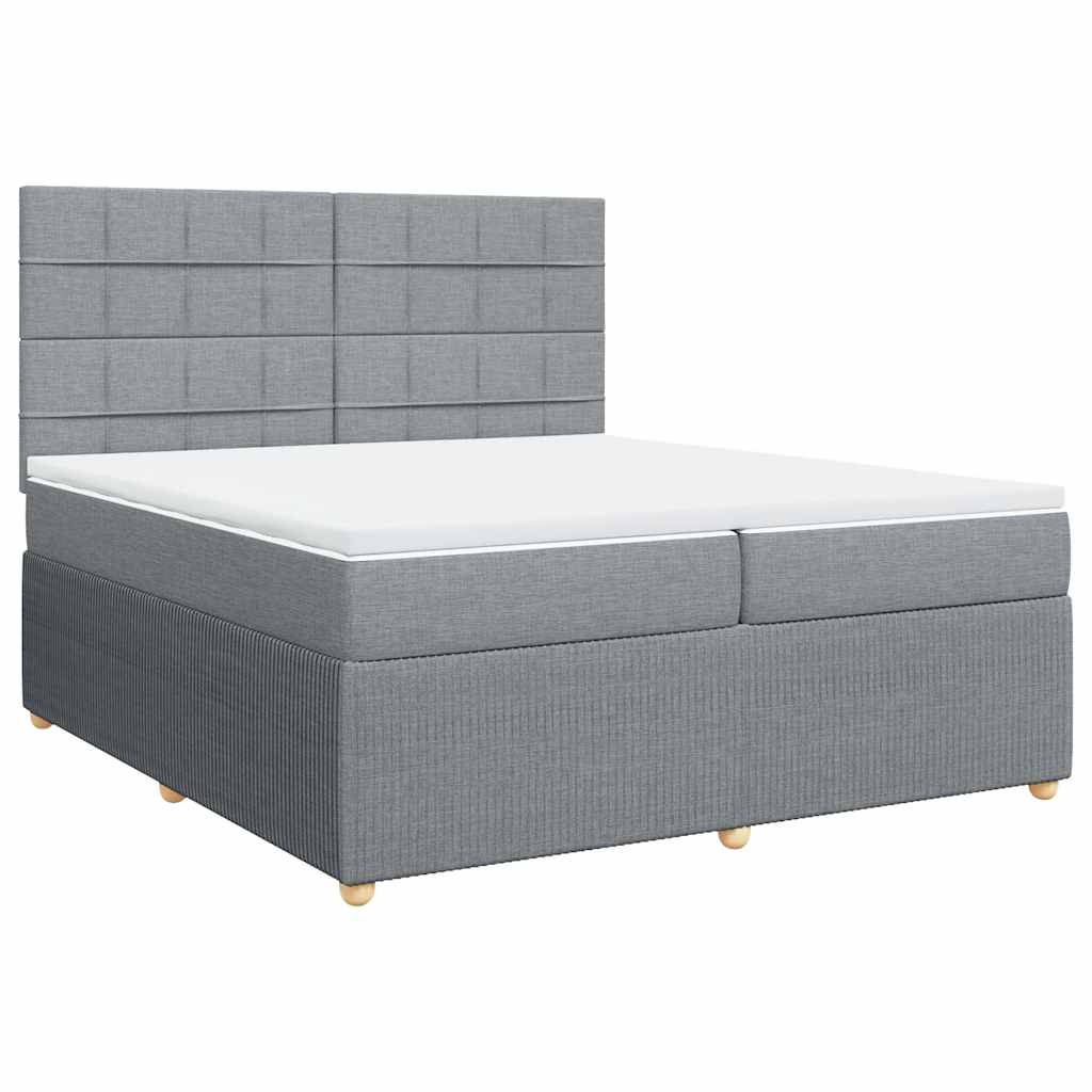 Κρεβάτι Boxspring με Στρώμα Ανοιχτό Γκρι 200x200 εκ. Υφασμάτινο - Pakobazaar