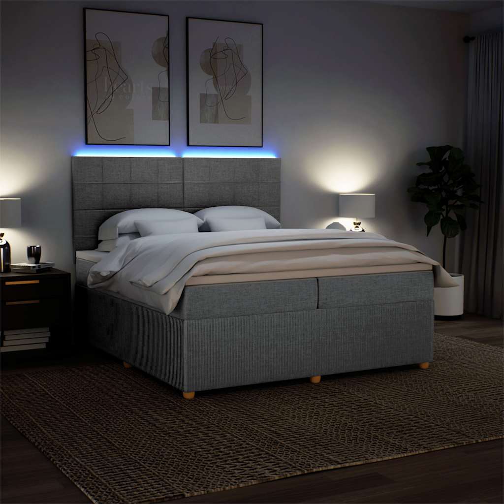 Κρεβάτι Boxspring με Στρώμα Ανοιχτό Γκρι 200x200 εκ. Υφασμάτινο - Pakobazaar