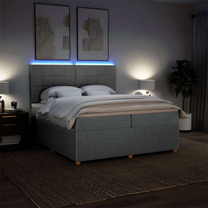 Κρεβάτι Boxspring με Στρώμα Ανοιχτό Γκρι 200x200 εκ. Υφασμάτινο - Pakobazaar