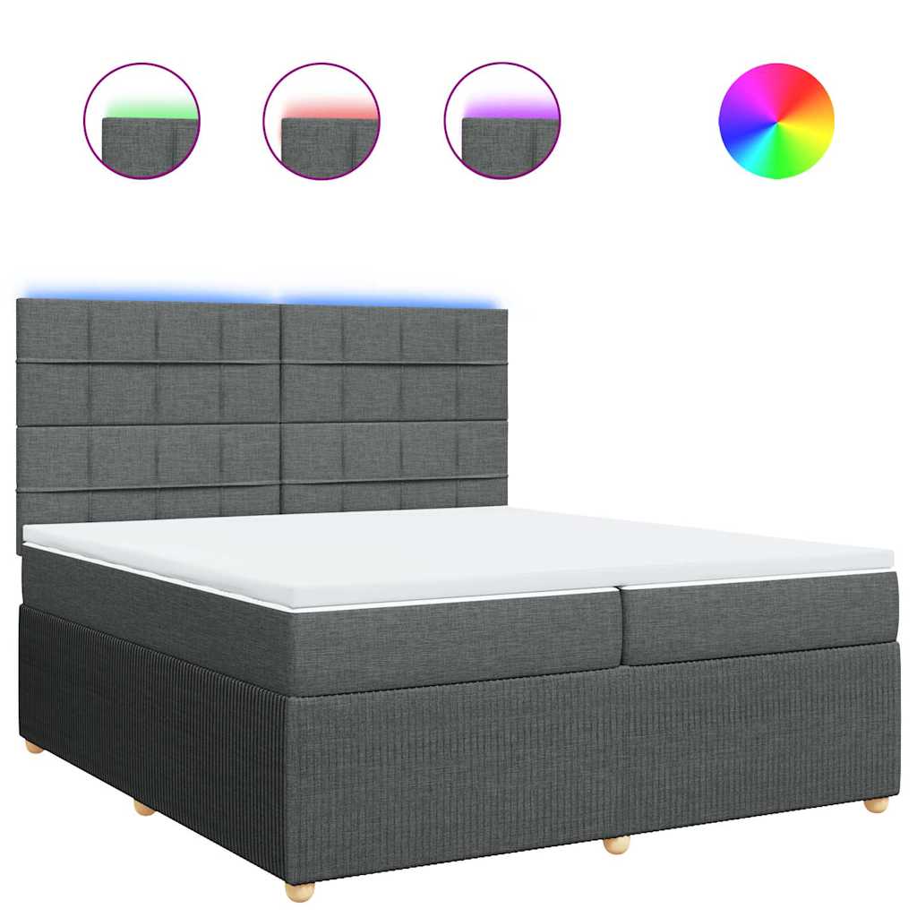 Κρεβάτι Boxspring με Στρώμα Σκούρο Γκρι 200x200 εκ. Υφασμάτινο - Pakobazaar