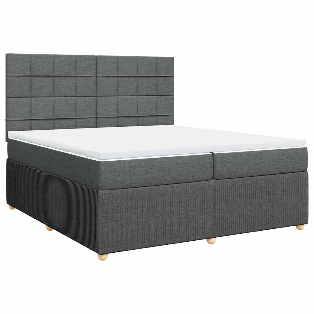 Κρεβάτι Boxspring με Στρώμα Σκούρο Γκρι 200x200 εκ. Υφασμάτινο - Pakobazaar