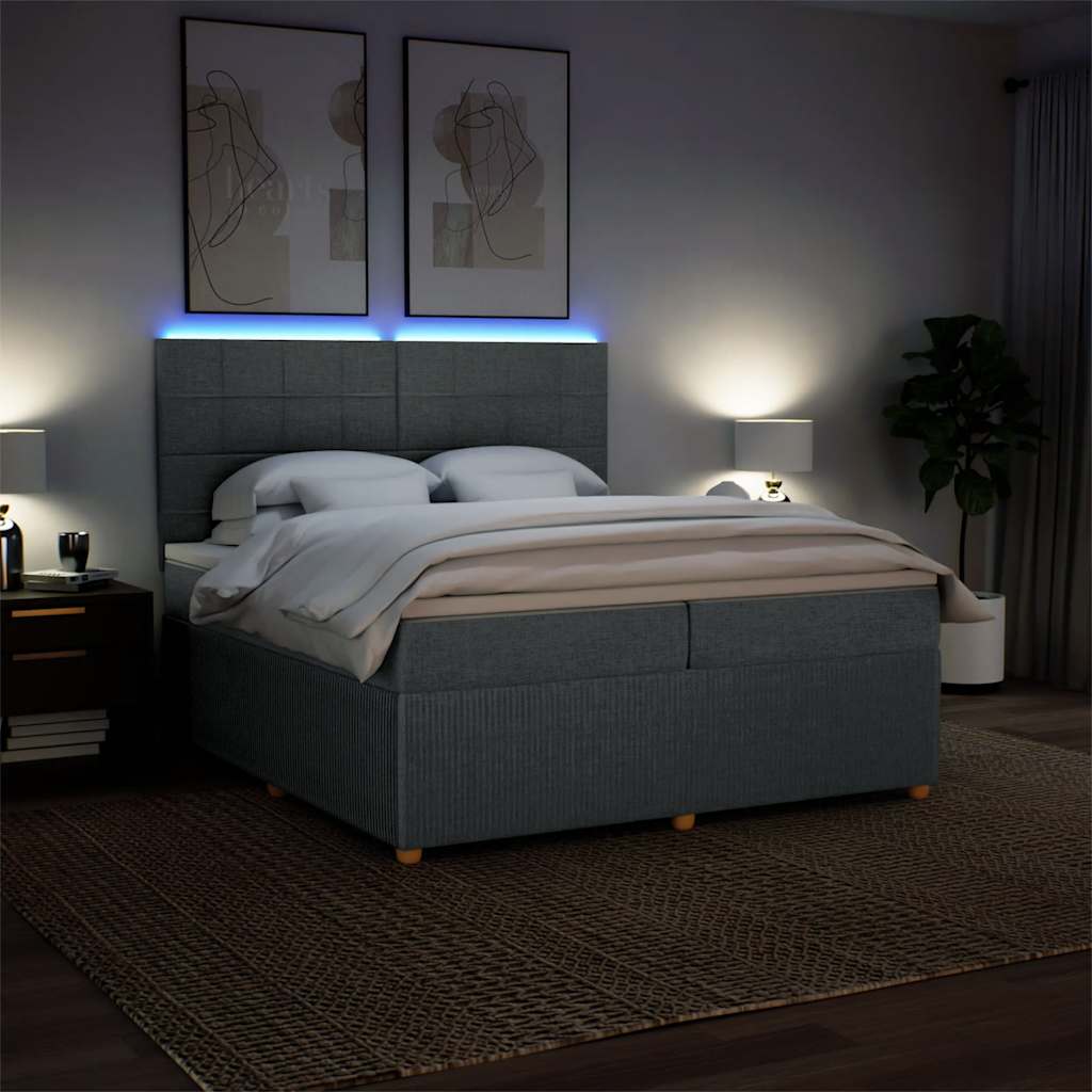 Κρεβάτι Boxspring με Στρώμα Σκούρο Γκρι 200x200 εκ. Υφασμάτινο - Pakobazaar