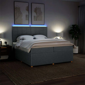 Κρεβάτι Boxspring με Στρώμα Σκούρο Γκρι 200x200 εκ. Υφασμάτινο - Pakobazaar