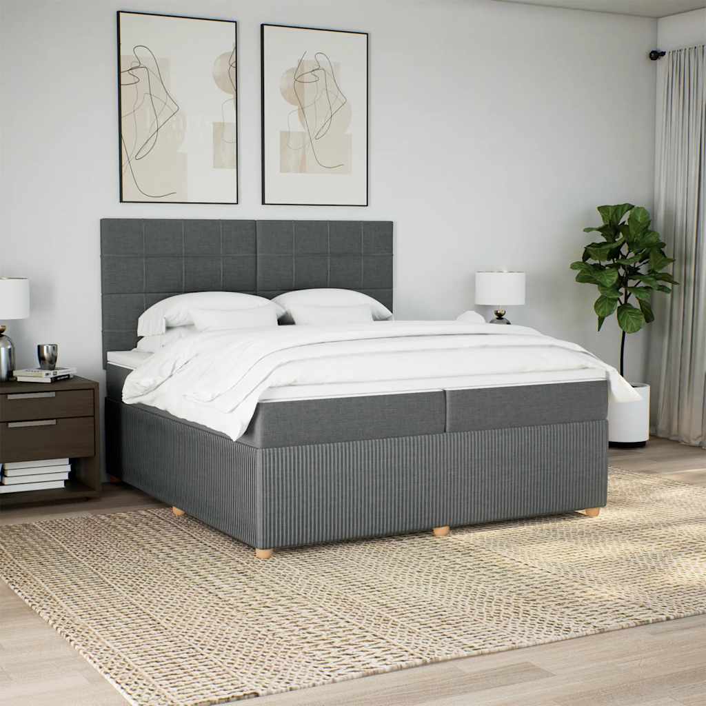 Κρεβάτι Boxspring με Στρώμα Σκούρο Γκρι 200x200 εκ. Υφασμάτινο - Pakobazaar