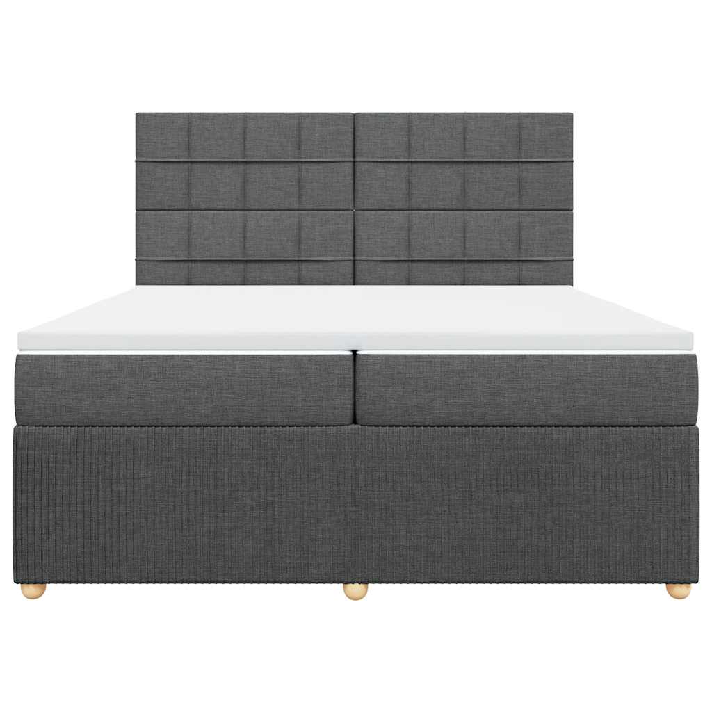 Κρεβάτι Boxspring με Στρώμα Σκούρο Γκρι 200x200 εκ. Υφασμάτινο - Pakobazaar