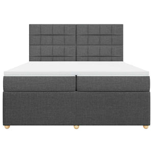 Κρεβάτι Boxspring με Στρώμα Σκούρο Γκρι 200x200 εκ. Υφασμάτινο - Pakobazaar