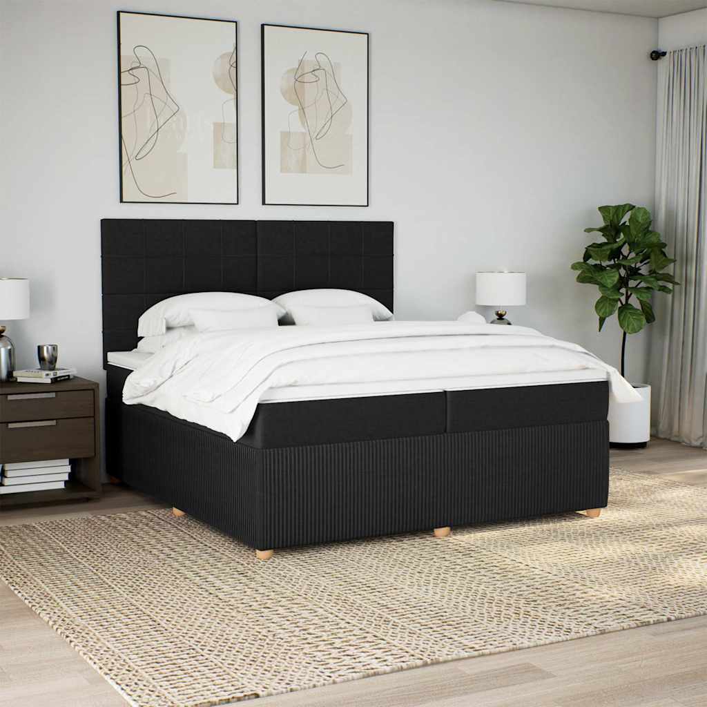 Κρεβάτι Boxspring με Στρώμα Μαύρο 200x200 εκ. Υφασμάτινο - Pakobazaar
