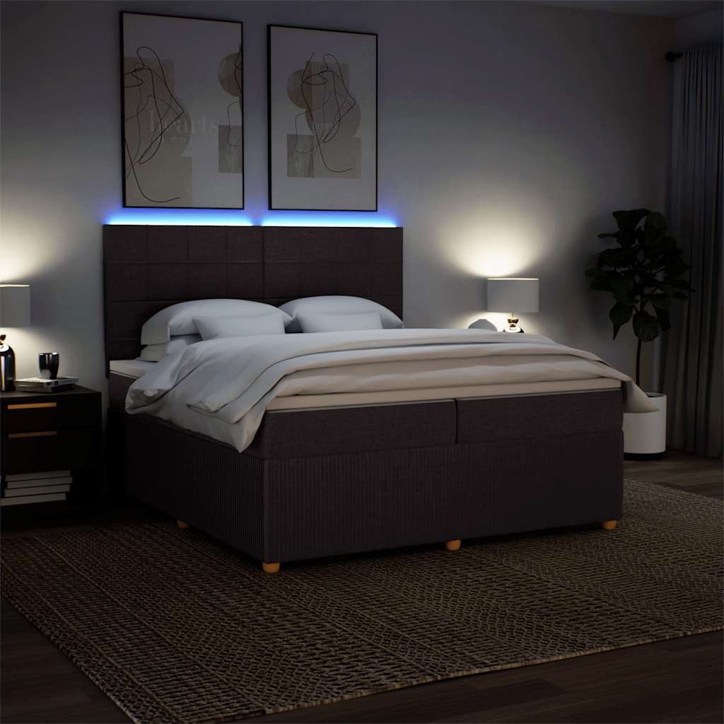 Κρεβάτι Boxspring με Στρώμα Σκούρο Καφέ 200x200 εκ. Υφασμάτινο