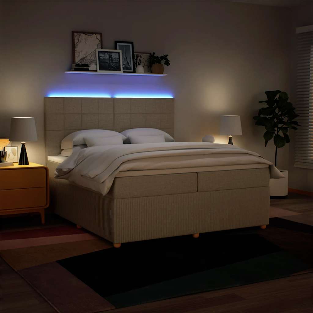 Κρεβάτι Boxspring με Στρώμα Κρεμ 200x200 εκ. Υφασμάτινο