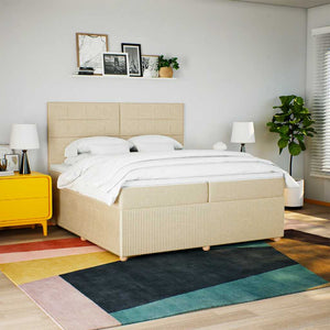 Κρεβάτι Boxspring με Στρώμα Κρεμ 200x200 εκ. Υφασμάτινο