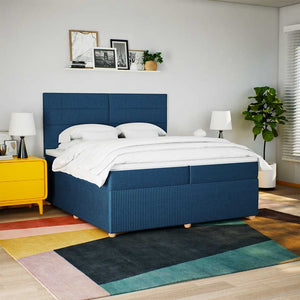 Κρεβάτι Boxspring με Στρώμα Μπλε 200x200 εκ. Υφασμάτινο - Pakobazaar