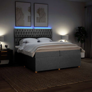 Κρεβάτι Boxspring με Στρώμα Ανοιχτό Γκρι 200x200 εκ. Υφασμάτινο - Pakobazaar