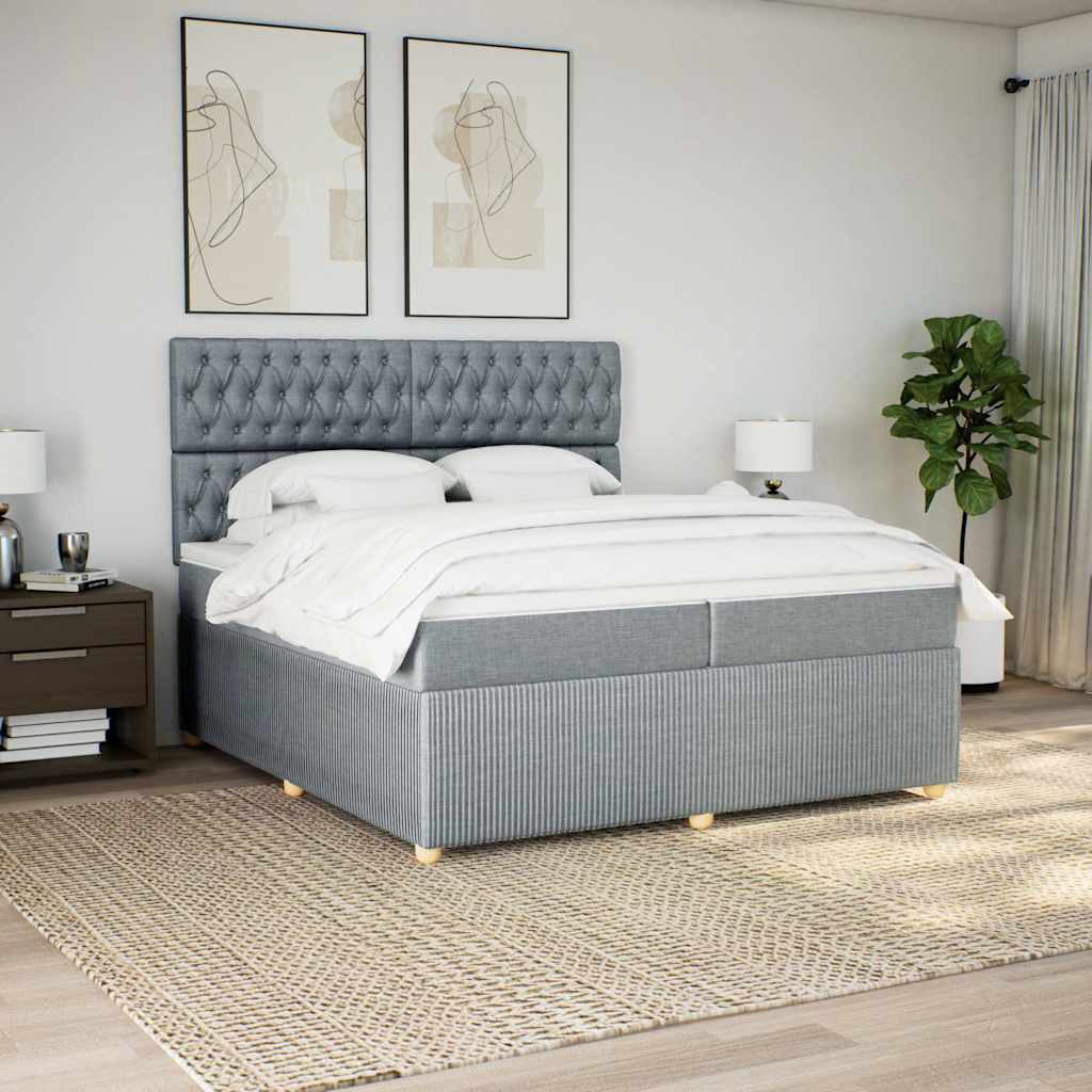 Κρεβάτι Boxspring με Στρώμα Ανοιχτό Γκρι 200x200 εκ. Υφασμάτινο - Pakobazaar