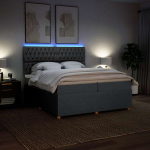 Κρεβάτι Boxspring με Στρώμα Σκούρο Γκρι 200x200 εκ. Υφασμάτινο - Pakobazaar