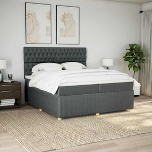 Κρεβάτι Boxspring με Στρώμα Σκούρο Γκρι 200x200 εκ. Υφασμάτινο - Pakobazaar