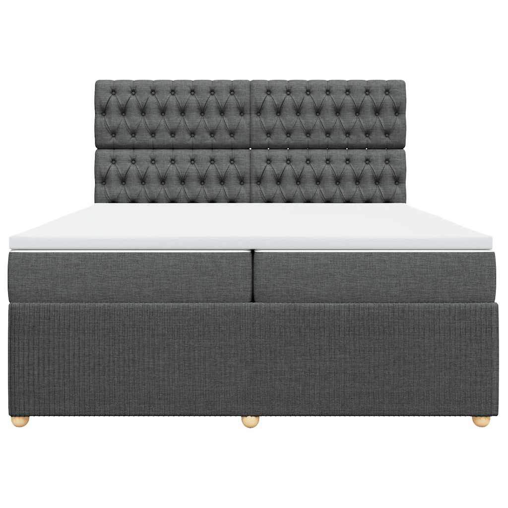Κρεβάτι Boxspring με Στρώμα Σκούρο Γκρι 200x200 εκ. Υφασμάτινο - Pakobazaar