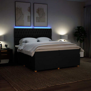 Κρεβάτι Boxspring με Στρώμα Μαύρο 200x200 εκ. Υφασμάτινο - Pakobazaar