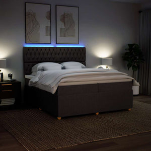 Κρεβάτι Boxspring με Στρώμα Σκούρο Καφέ 200x200 εκ. Υφασμάτινο - Pakobazaar