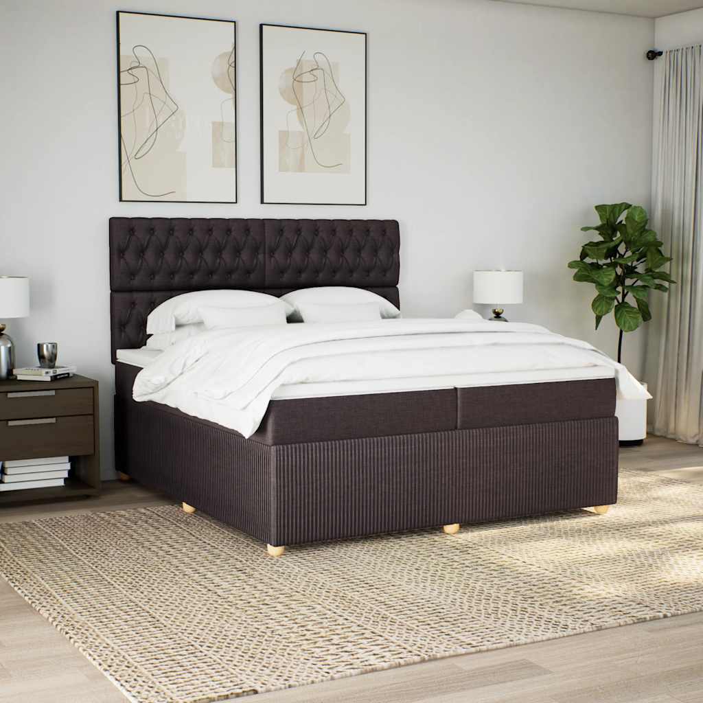 Κρεβάτι Boxspring με Στρώμα Σκούρο Καφέ 200x200 εκ. Υφασμάτινο - Pakobazaar