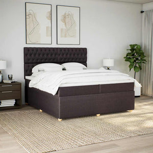 Κρεβάτι Boxspring με Στρώμα Σκούρο Καφέ 200x200 εκ. Υφασμάτινο - Pakobazaar