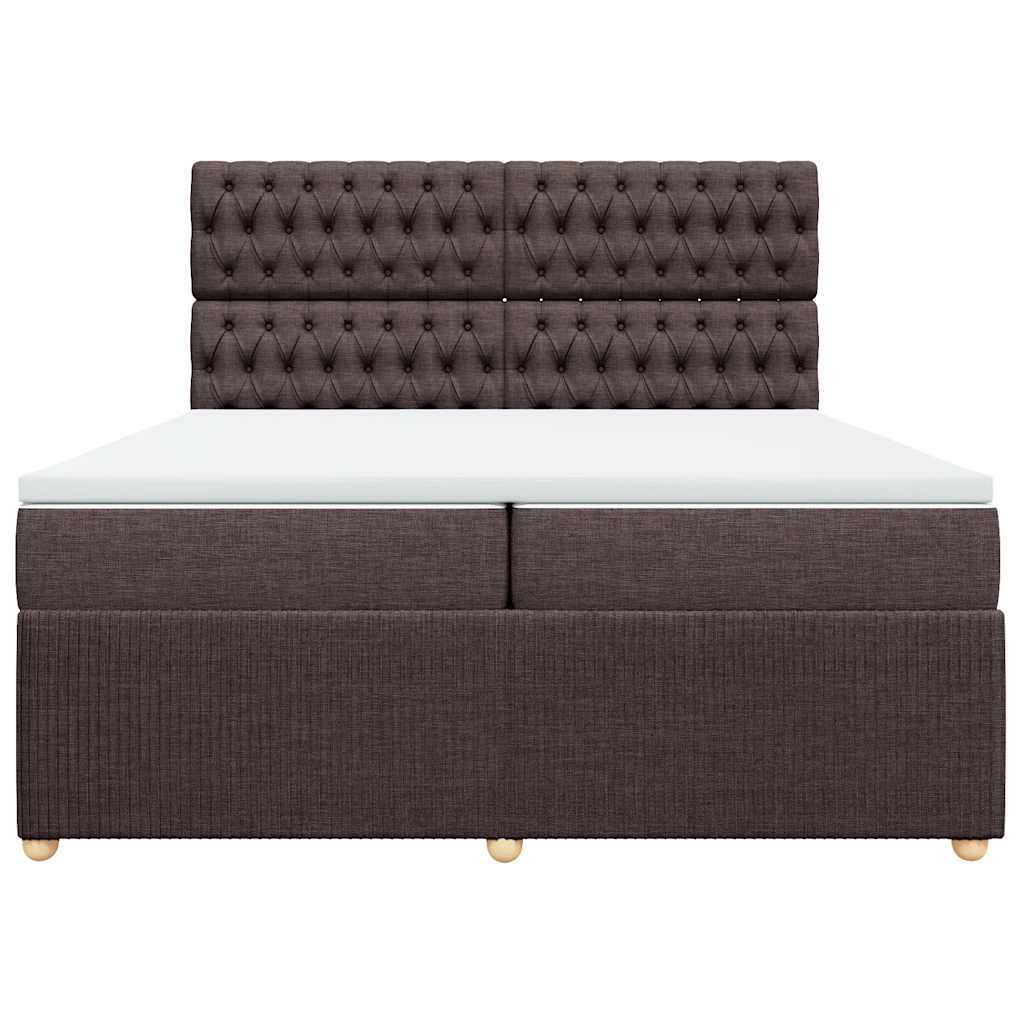 Κρεβάτι Boxspring με Στρώμα Σκούρο Καφέ 200x200 εκ. Υφασμάτινο - Pakobazaar
