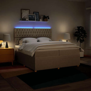 Κρεβάτι Boxspring με Στρώμα Κρεμ 200x200 εκ. Υφασμάτινο - Pakobazaar