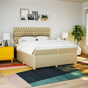 Κρεβάτι Boxspring με Στρώμα Κρεμ 200x200 εκ. Υφασμάτινο - Pakobazaar
